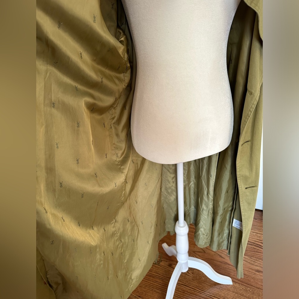Vintage 1990s YSL Yves Saint Laurent Pour Homme Army Green Khaki Trench Coat - Picture 11 of 15